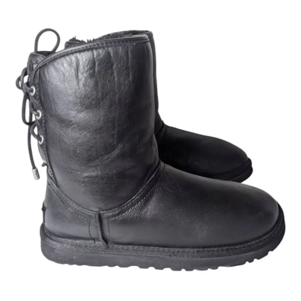 UGG Mariana Black Waterproof Leather Winter Boot Size 6